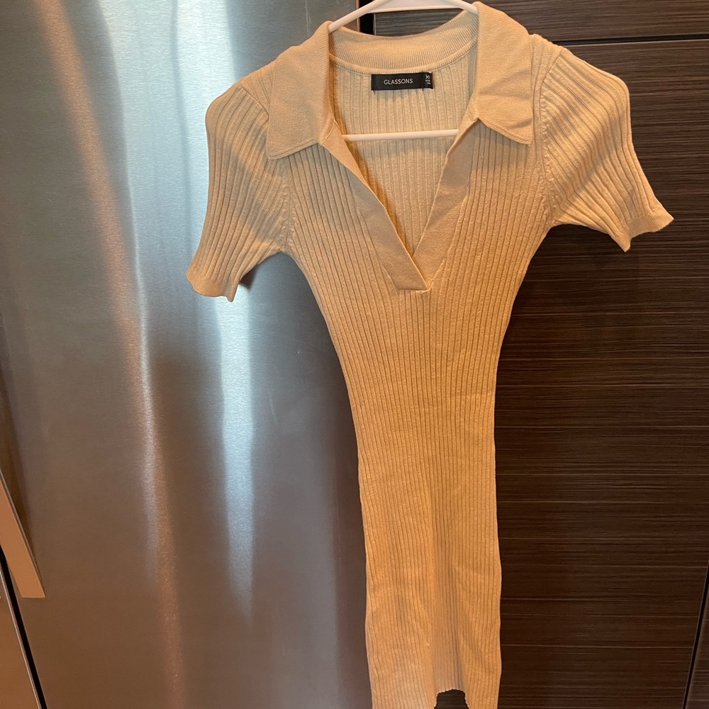 cropped ribbed collared mini dress